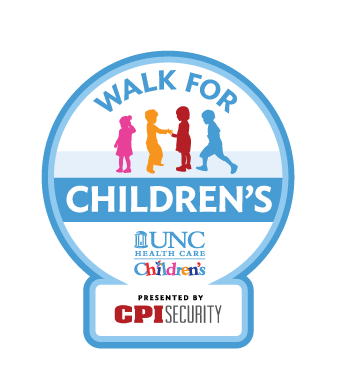 Walk for Children’s badge with silhouettes of children, UNC Health logo, and presented by CPI Security